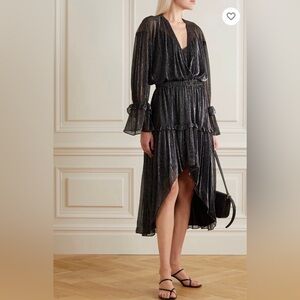 IRO Rolienae Ruffled Metallic Chiffon Midi Dress